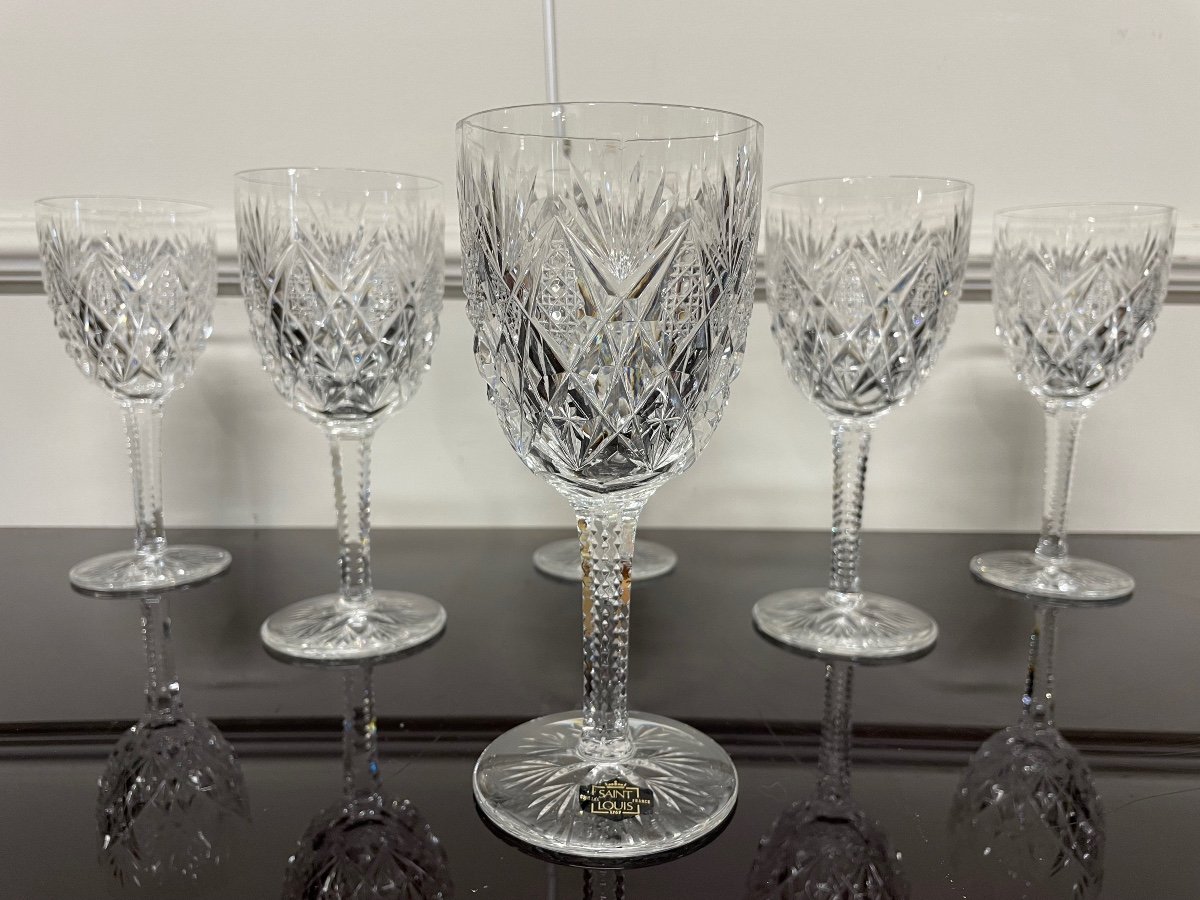 Saint Louis Florence Model - 6 Crystal Water Glasses H: 18 Cm